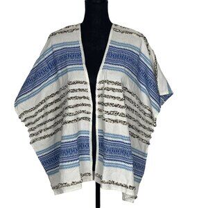 DYLAN Women Embroidered Poncho Sz XS White Blue Cotton Southwestern Boho 8-9